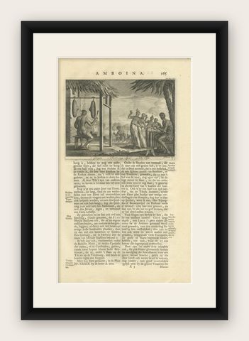 Antique Print of Music Instruments from Ambon by Valentijn '1726', shown framed