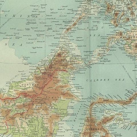 Old Map of South East Asia Showing the Malay Archipelago, incl Borneo etc, 1922, close-up 2