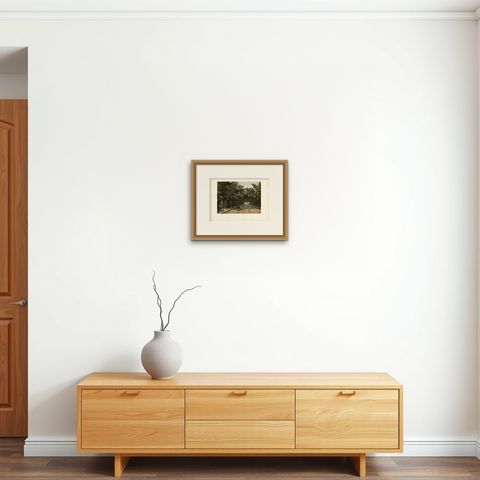 Antique Print of the Royal Arboretum in Batavia by Perelaer, 1888, shown framed on a wall, true to size
