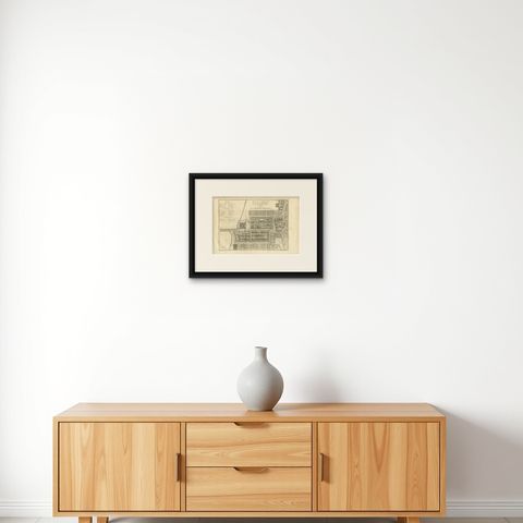 Antique Map of Batavia Jakarta Indonesia, Dutch East Indies, c.1750, shown framed on a wall, true to size
