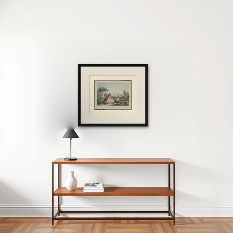 Antique Print of Koepang 'Timor, Indonesia' by C.W.M. Van De Velde, 1844, shown framed on a wall, true to size