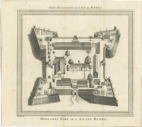 VOC Fort Nassau at Banda of The Spice Islands, Bird’s-eye View Engraving, c.1740, view 2