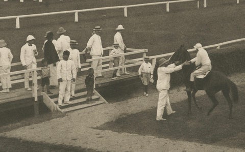 Medan Race-Course, Colonial Era Horse Racing Scene, Antique Photogravure c.1900, close-up 5