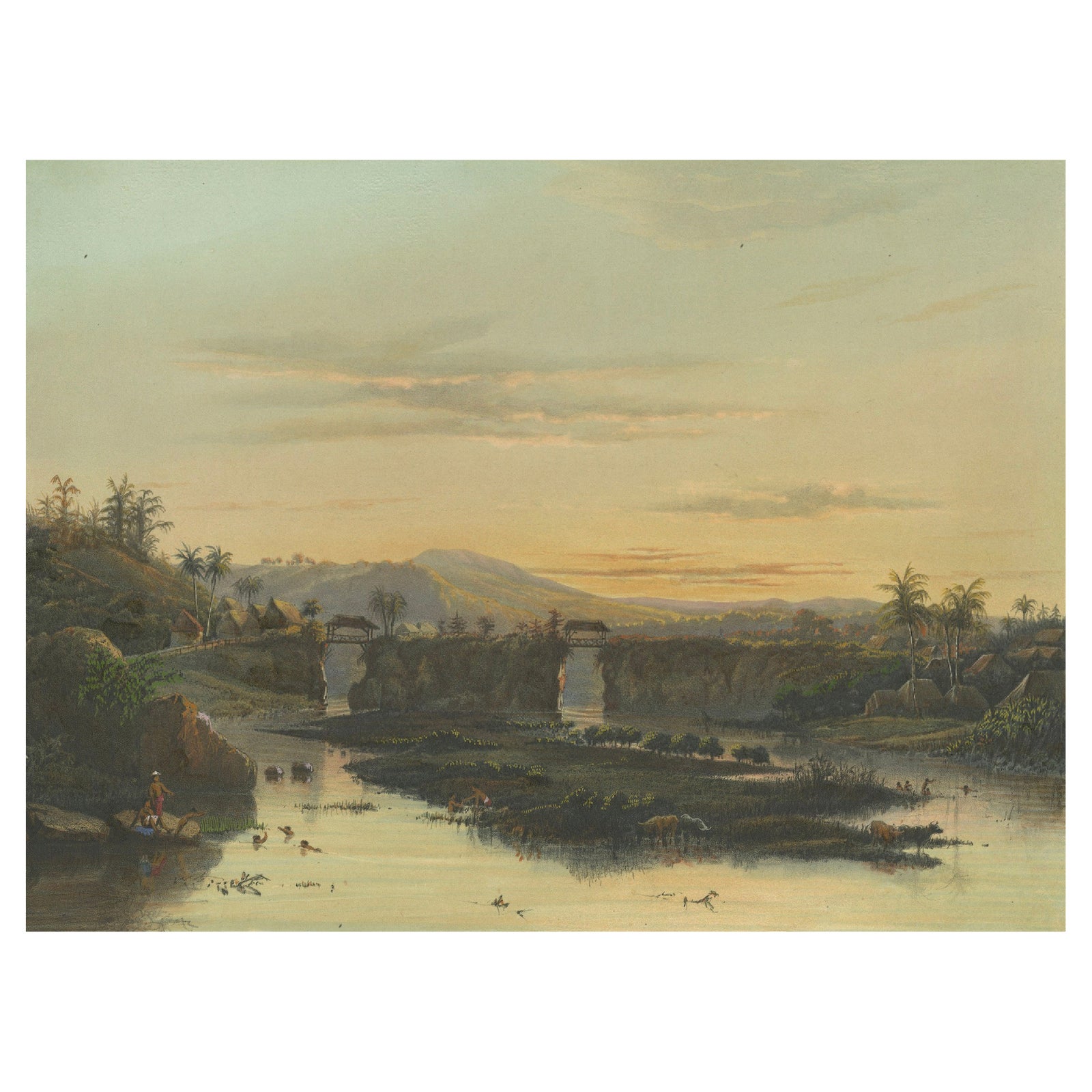 Brantas River as a Mountain Stream, East Java Landscape Lithograph, 1872