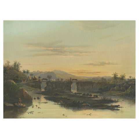 Brantas River as a Mountain Stream, East Java Landscape Lithograph, 1872