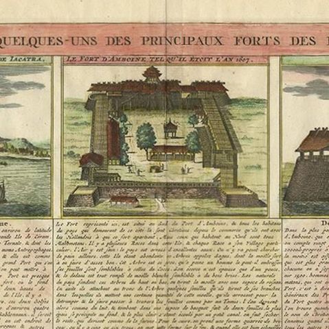 Antique Print of Dutch V.O.C. Trading Outposts and Forts in the East Indies, close-up 1