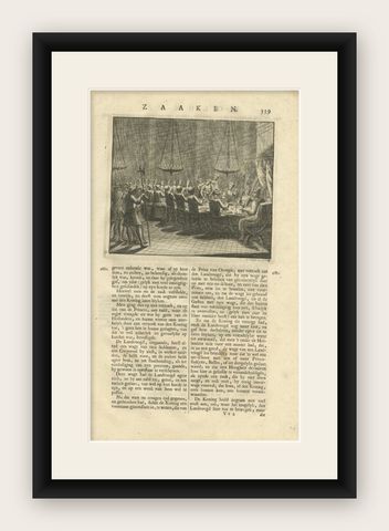 Antique Print of a Dinner in the Moluccas by Valentijn, 1726, shown framed