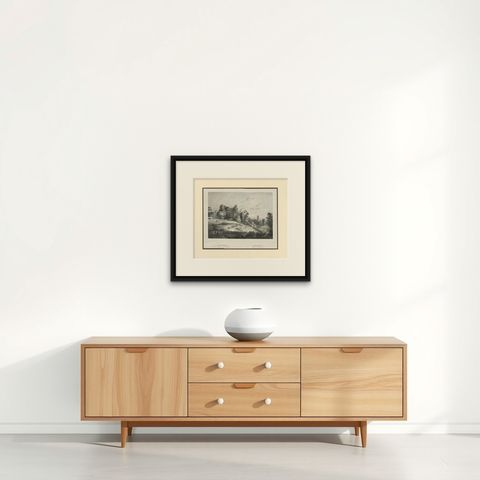 Antique Print of Batoe-Medjah 'Ambon, Indonesia' by C.W.M Van de Velde, shown framed on a wall, true to size
