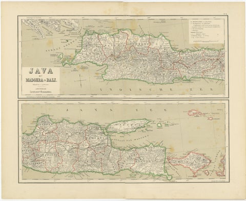 Old Map of Java, Madura & Bali, Dutch East Indies Colonial Cartography, 1884
