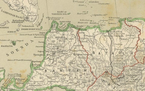 Old Map of Java, Madura & Bali, Dutch East Indies Colonial Cartography, 1884, close-up 2