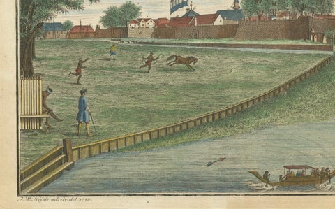 Batavia Castle and Parade Ground, Hand-Colored Engraving by J.W. Heydt, 1738, close-up 1