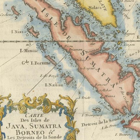 Java, Sumatra & Borneo Map, Bellin & van Schley Decorative Chart, 1750s, close-up 1