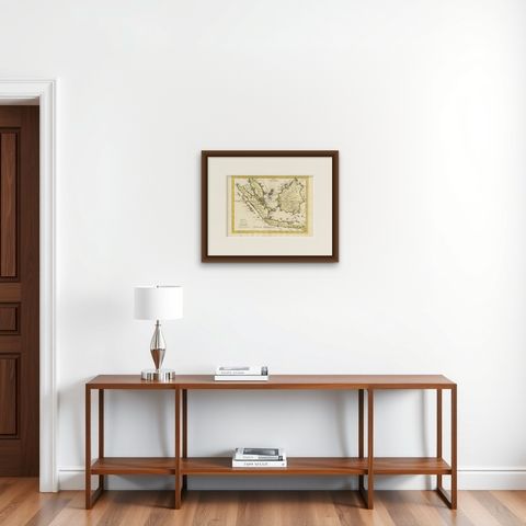 Old Original Antique Map of the Sunda Islands of Indonesia, 1756, shown framed on a wall, true to size