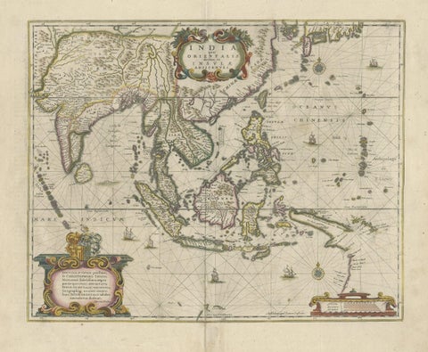 Old Antique Map of the East Indies and Southeast Asia, ca.1644, close-up 1