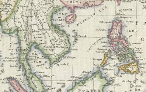 1782 Map of the East Indies, India, Siam, Philippines, Java, Borneo, Ganges, close-up 4