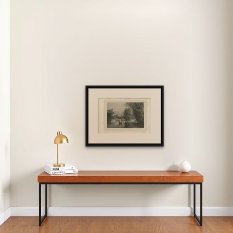 Antique Print of the Surabaya River, Java Island, in Indonesia, 1835, shown framed on a wall, true to size