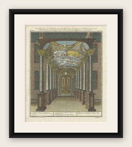Print of the Interior of the Governor General's Home on Java (Indonesia), 1739, shown framed