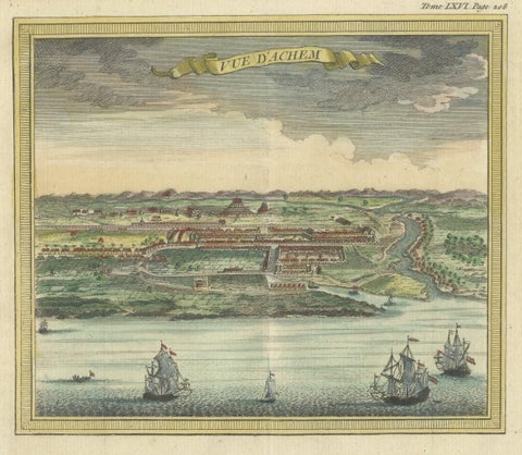 Antique Print with a View of Aceh, Sumatra in Indonesia, close-up 1