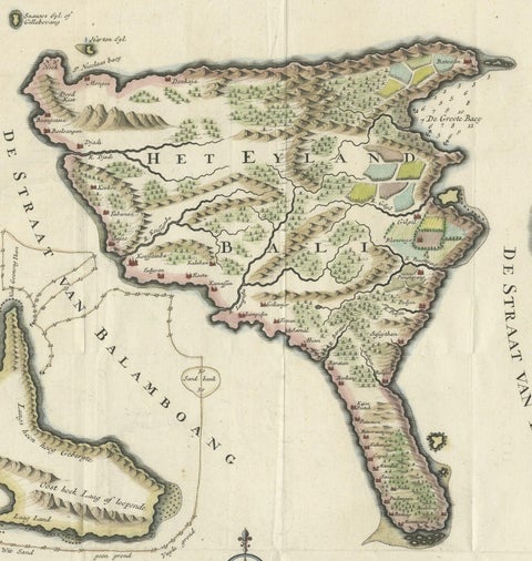 1726 Valentyn's Map of Bali and Lombok, Original Engraving, close-up 1