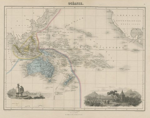 Old Map of the Oceans Around Australia, Indonesia and New Zealand, 1880, close-up 1
