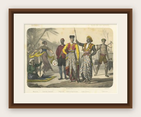 Javanese Court Scene, Musician, Dancer, and Sultan’s Guard, c.1845, shown framed