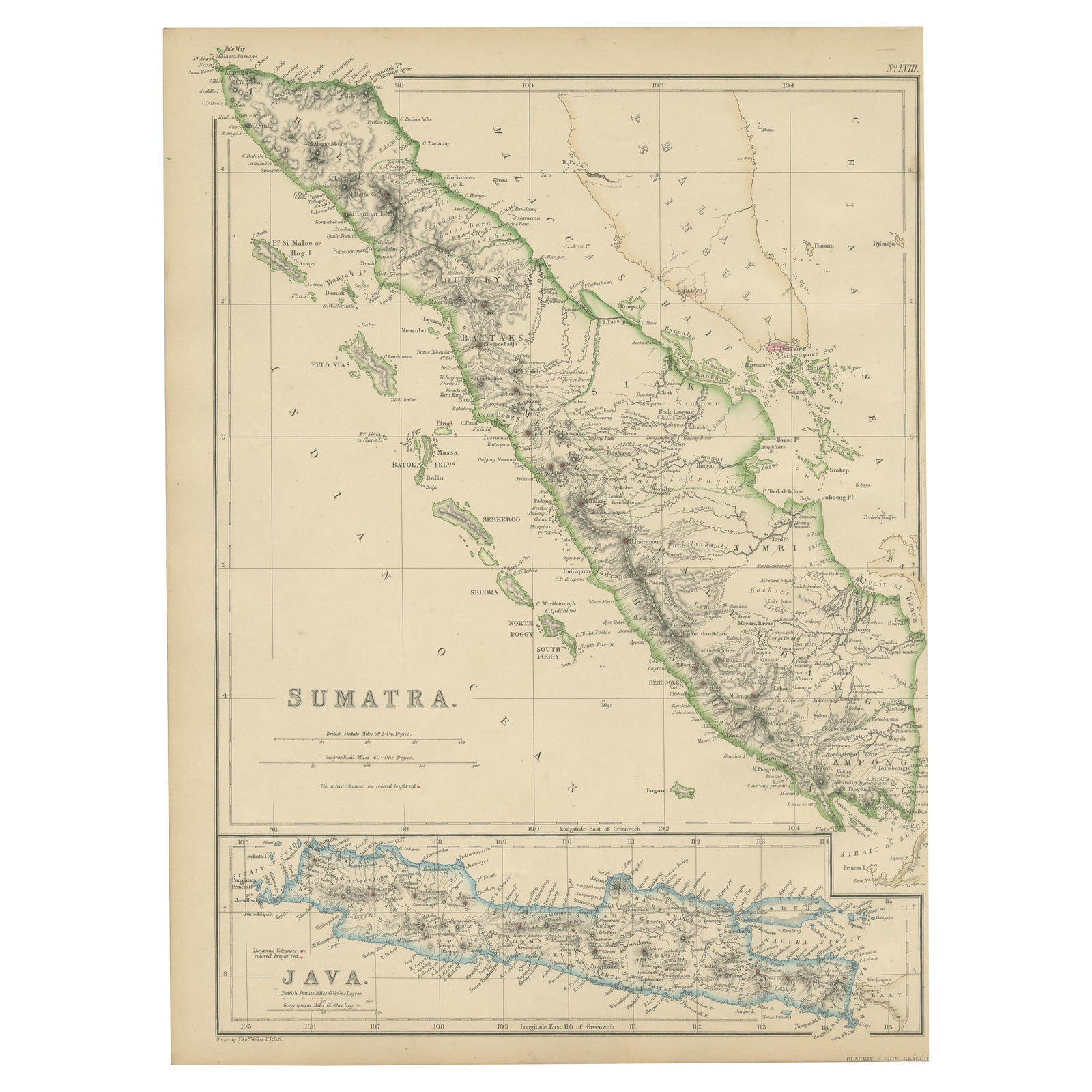 Antique Map of Sumatra by W. G. Blackie, 1859