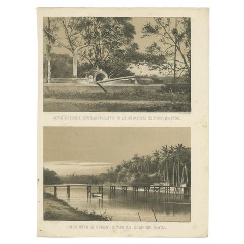 Antique Print of a Graveyard in Aceh and Djawa River in Sumatra, Indonesia, 1874, view 2