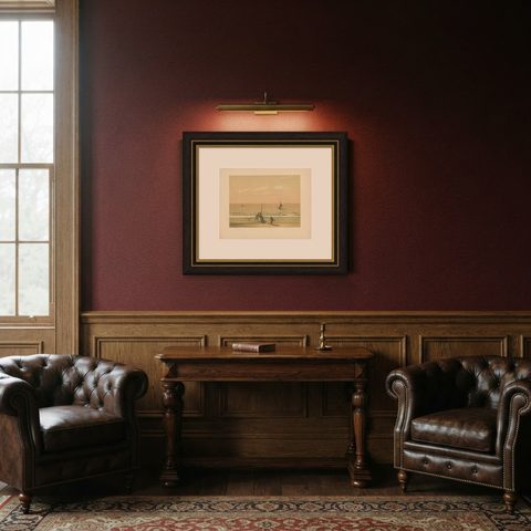 Antique Print of Local Vessels in the Sunda Strait in Indonesia, 1888, shown framed in a room, true to size