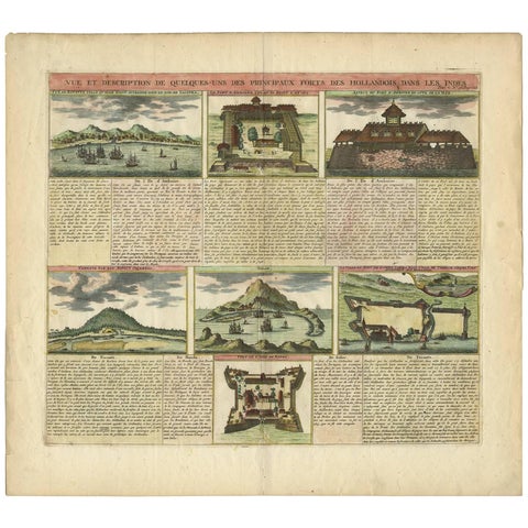 Antique Print of Dutch V.O.C. Trading Outposts and Forts in the East Indies