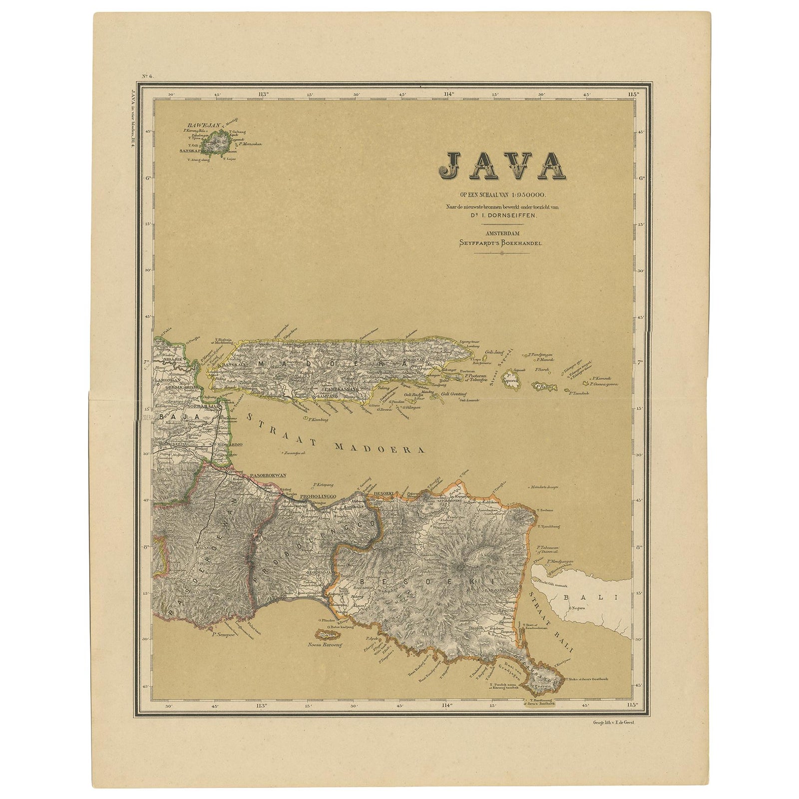 Antique Map of Java in 4 sheets by Dornseiffen, 1884