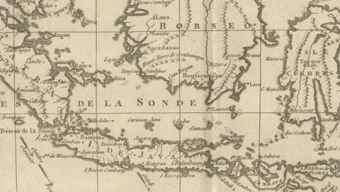 Antique East Indies Map by Rigobert Bonne, Copper Engraving, 1780, close-up 1