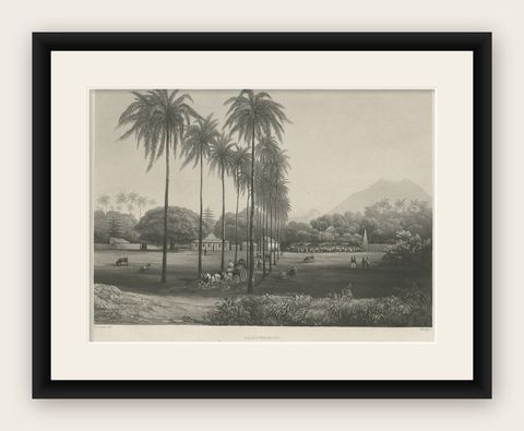 Rare Chine-collé Aquatint of Banyuwangi, East Java, Indonesia, 1835, shown framed