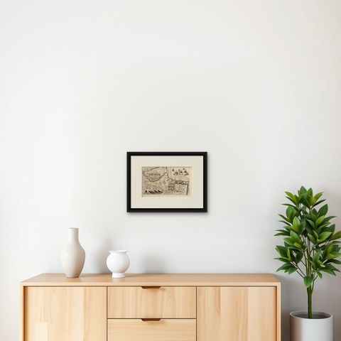 Antique Map of the Region of Pasuruan, Java, Indonesia, 1726, shown framed on a wall, true to size