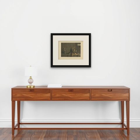 Antique Print of an Opium Den 'Java' by M.T.H. Perelaer, 1888, shown framed on a wall, true to size