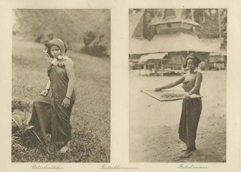 Batik, Sifting Rice & Women Working, Antique Photogravure of Batak People 1900, close-up 6