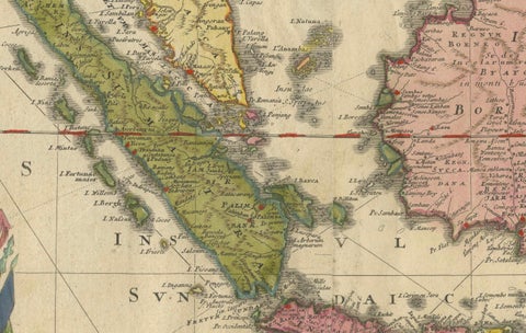 Rare 18th-Century Hand-Colored Map of Southeast Asia and the East Indies, 1748, close-up 2