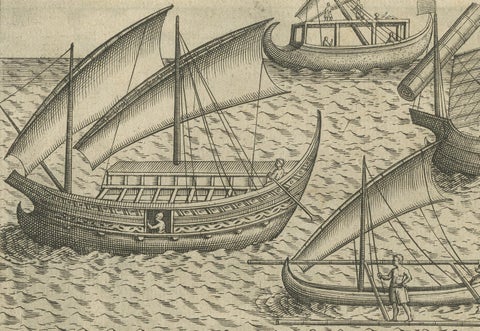 Javanese and Malay Ships near Bantam, from Pontanus’ Amsterdam History, 1611, close-up 4