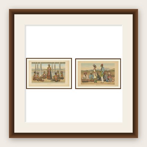 Antique Javanese Costume & Dance Prints, Bedajas and Ronggeng, c.1860, shown framed