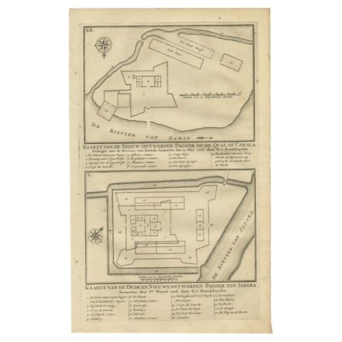 Antique Print of the Fortifications of Demak and Jepara, Java, Indonesia, 1726