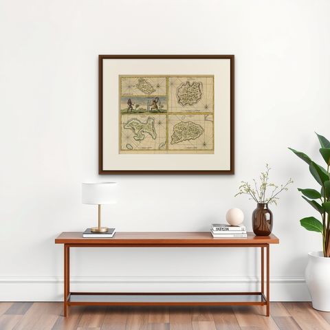 Antique Map of Manipa, Nusa-Laut, Saparua & Haruku 'Indonesia' by F. Valentijn, shown framed on a wall, true to size