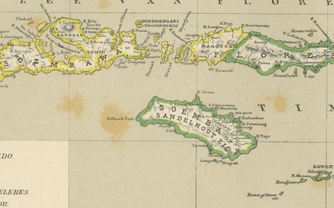Antique Colonial Map of Celebes Sulawesi & Lesser Sunda Islands, 1884, close-up 2