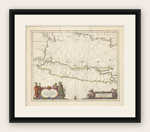 Antique Map of Java by Janssonius, circa 1650, shown framed