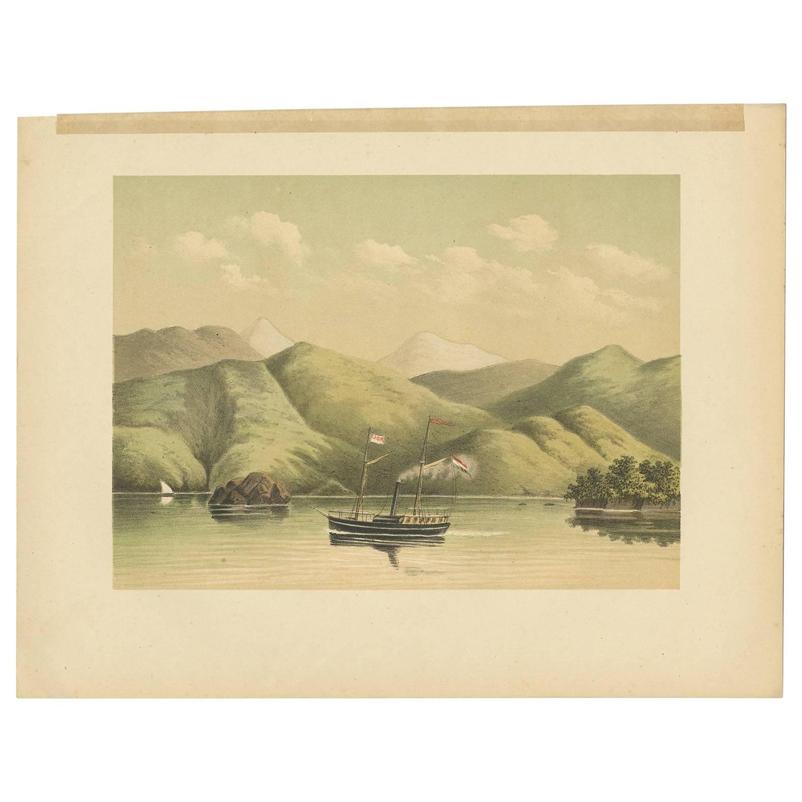 Antique Print of a Ship Near the Coast of Aceh (Atjeh) by M.T.H. Perelaer, 1888