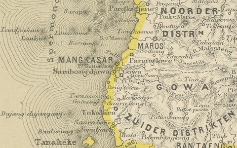 Antique Two-Sheet Map of Celebes Sulawesi, Dornseiffen, Dutch East Indies, 1884, close-up 1