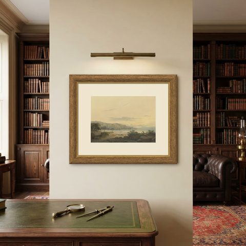 Original Antique Chromolithograh of Srigonjo Bay, the South Coast of Java, 1872, shown framed on a wall, true to size