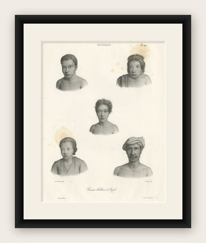 Antique Print of Kayeli People, Buru, Indonesia, 1833, shown framed