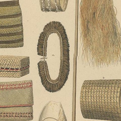 Print with Items of Papua 'New Guinea, Indonesia' by Temminck, circa 1840, close-up 2