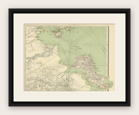 Antique Map of the Region of Banjarmasin, Indonesia 1900, shown framed
