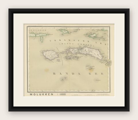 Antique Map of Ceram, Ambon, Banda, Buru, Moluccas by Dornseiffen, 1884, shown framed