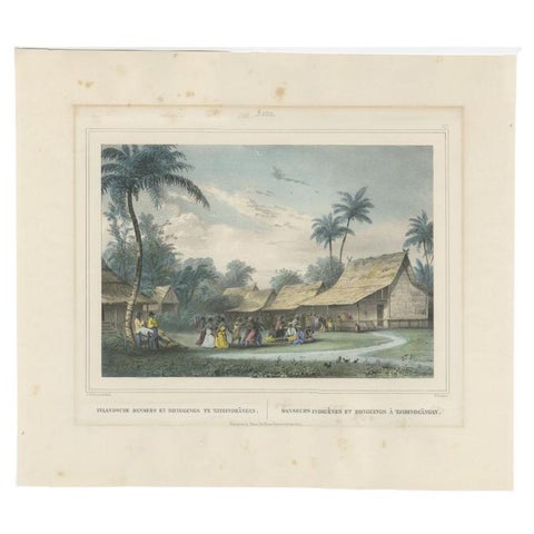 Antique Print of Dancers in Tjibinoeängan in Indonesia, circa 1845